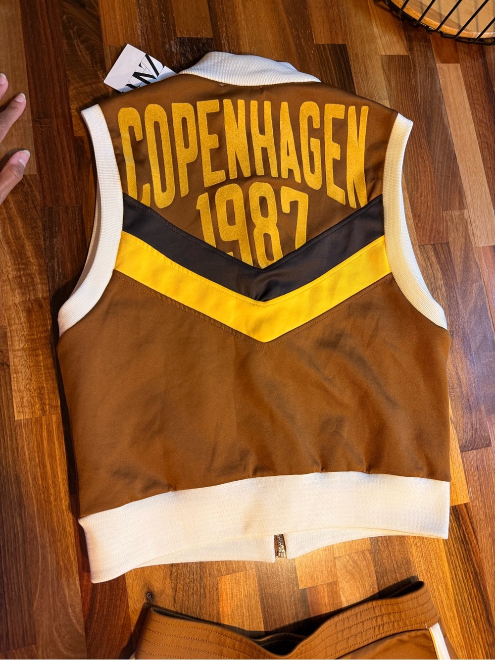 Zara Retro Sport Copenhagen 1987 brown and yellow vest and shorts set - Picture 3 of 6